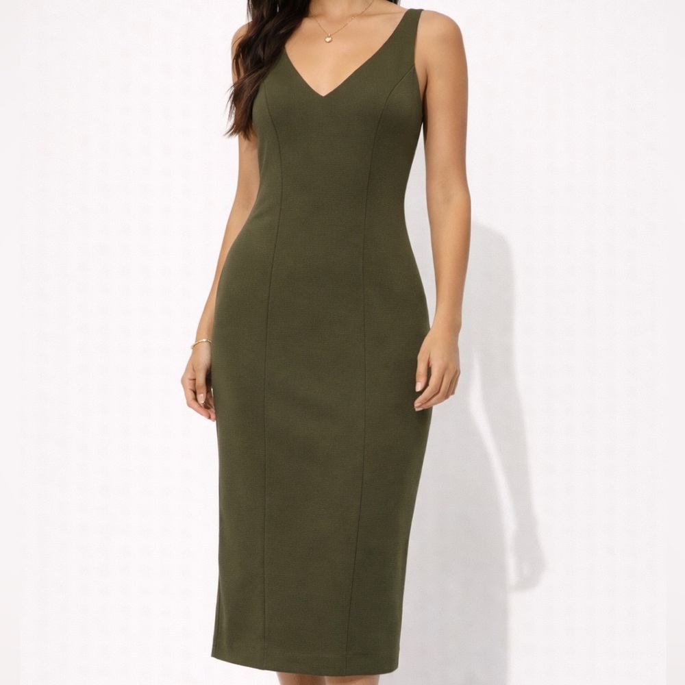 Metaphor Olive Green Sleeveless Midi Sheath Dress